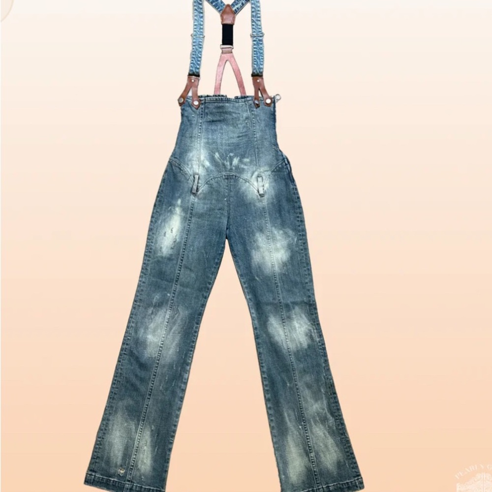 Singer Kelis Farm Fashion Women’s Blue Denim Jeans Suspenders Body Contour - Picture 6 of 7